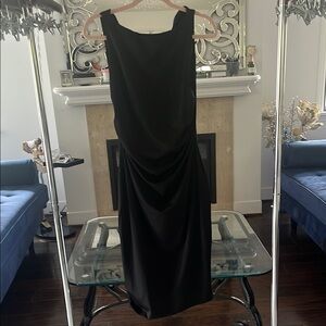 Black Ruched Sheath Midi Dress for Cocktail